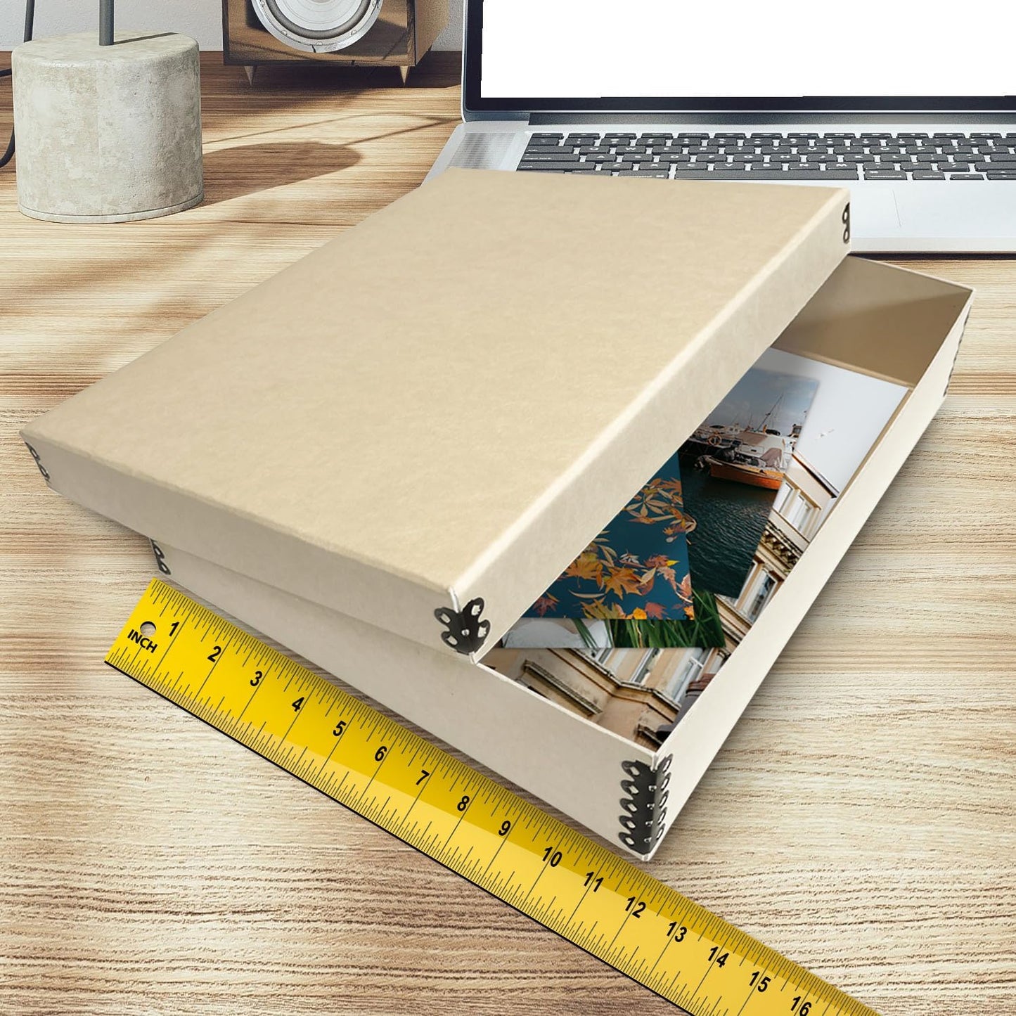 Golden State Art, Archival Storage Box, Acid-Free Drop Front Museum Box with Metal Edge for Storing Artwork Photos Documents Prints Arts And Crafts (11.75x17.75x3.75 Inches)