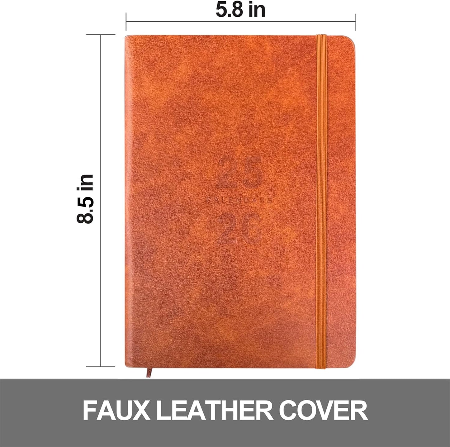 Daily Planner 2025-2026, Academic Planner 2025-2026 Weekly and Monthly Planner, Calendar Book with Hourly Schedule 8.5"x5.8", July 2025 to June 2026, Faux Leather Cover (Brown)