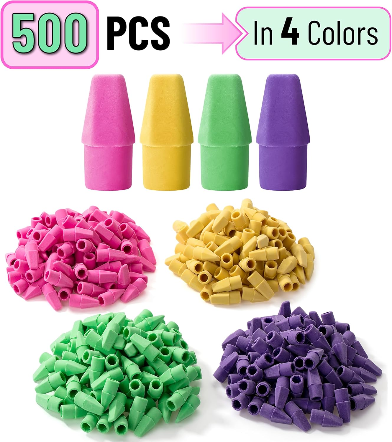 Mr. Pen- Pencil Toppers, 500 Pack, Vibrant Colors, Pencil Top Erasers, Back to School Supplies