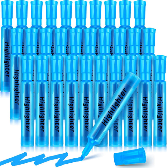 Qilery 30 Pack Highlighters Bulk, Tank Style Chisel Tip Highlighters Markers Quick Drying for Kids and Adult Coloring, Classroom Home Office School Supplies (Blue)