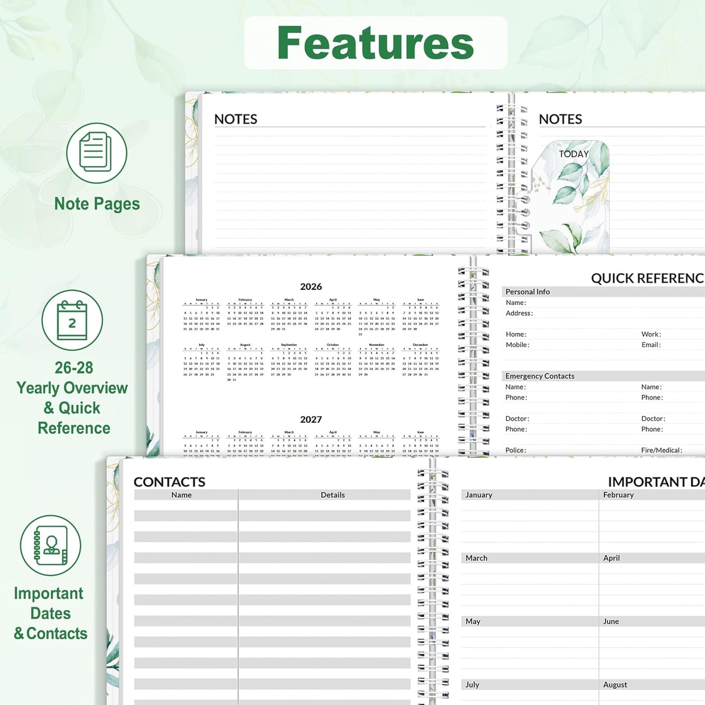 SUNEE 2026 Appointment Planner 15-Minute Time Block – Weekly & Monthly Spiral Organizer with Note Section – Thick Paper, Lay-Flat Bound – 8.5 x 11 for Office, School, Salon, Men & Women, Greenery