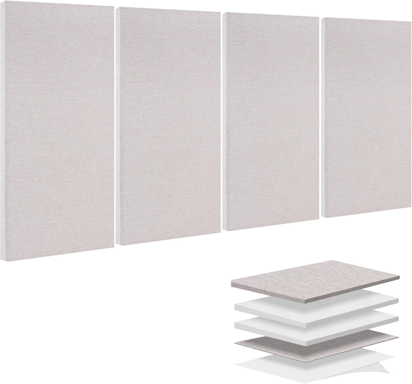 BUBOS 4 PCS Acoustic Panels,23.6''x11.8'' Fabric Soundproof Wall Panels,Self-adhesive Sound Absorbing Panels for Studios, Office, Home Theater,Fabric-Clad Linen