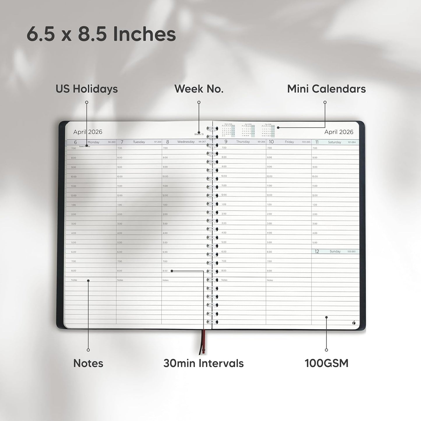 2026 Planner Weekly and Monthly – Hourly Appointment Book 2026 – Softcover, Twin-Wire Binding – Teacher Planner, Simple Design for Productivity - 6.5 x 8.5