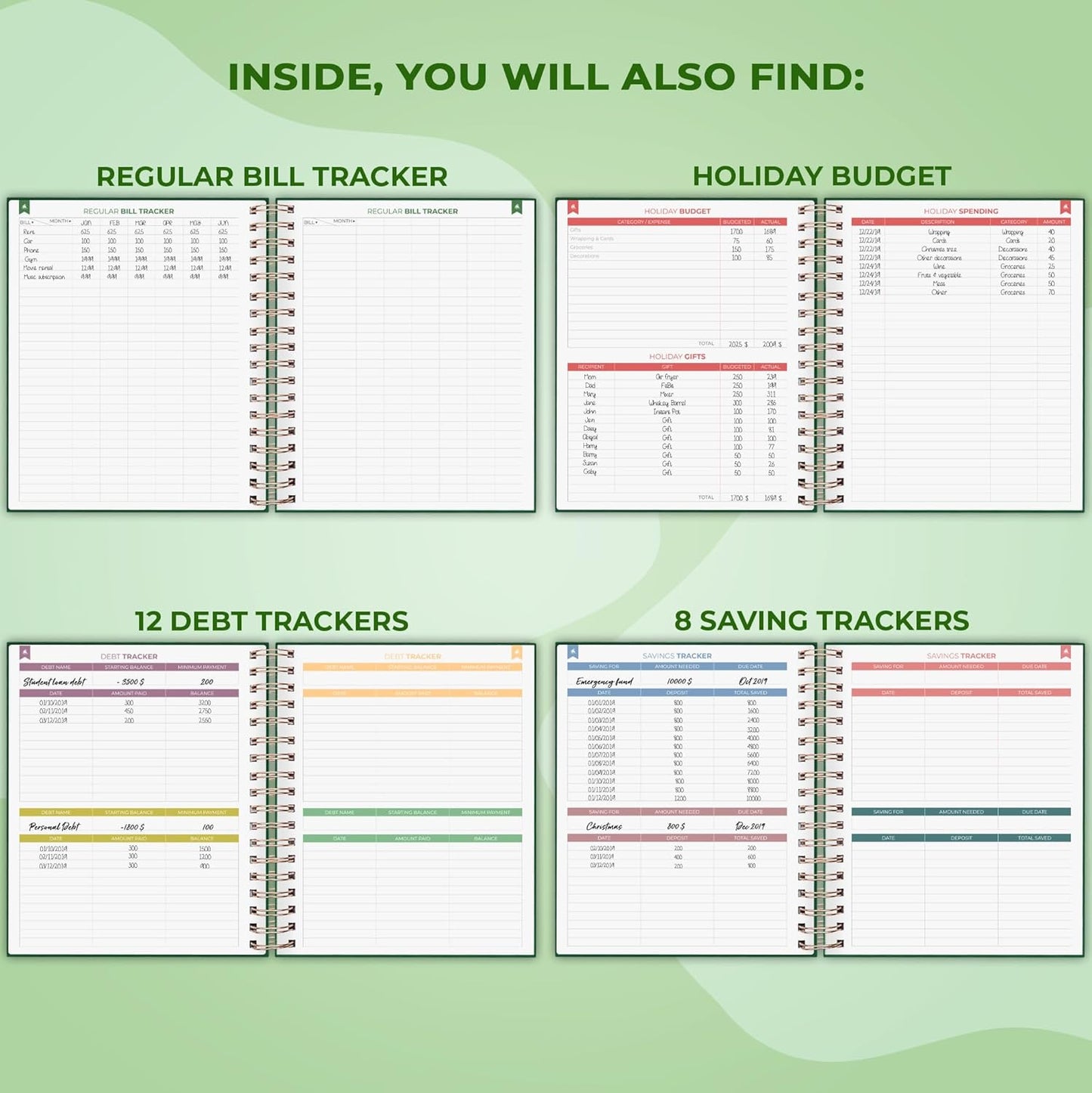 Clever Fox Budget Planner – Coiled Finance Book, Monthly Financial Journal, Budgeting Organizer & Expense Tracker Notebook, 8.5x9.5″ (Dark Green)