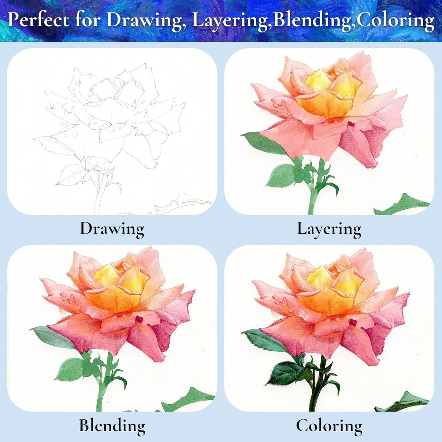 iBayam 72 Colors Colored Pencils for Adults Relaxation Coloring Books, Back to School Supplies for Kids Teens, Drawing Sketching Doodling Pencils, Stationery Art Kits for Preppy School Classroom Gift