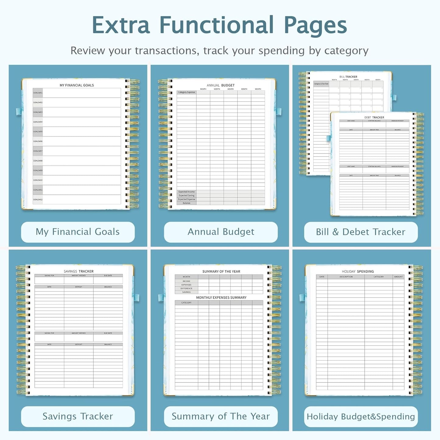 Ospelelf Undated Budget Planner with Expense Tracker and Bill Organizer Large Spiral Bound Monthly Account Planners to Take Control of Your Money 12 Months Blue