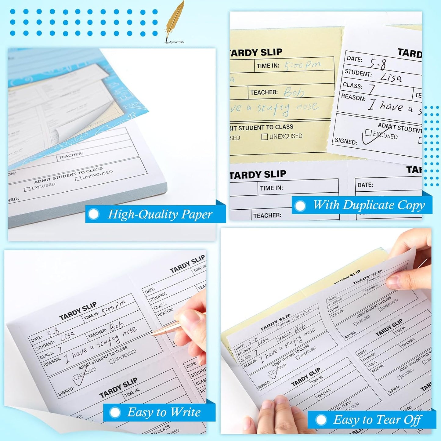 gisgfim Tardy Slip Book with Carbonless Duplicates in Easy Removal Fold and Tear Tardy Slips Per Book Register Copy Notebook for Student Late Arrivals School Supplies Teacher 400 Pcs/Pad (2 Pads)