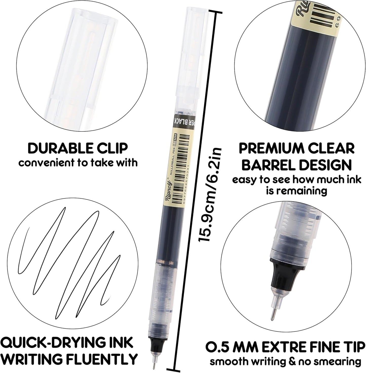 RIANCY Liquid Ink Rollerball Gel Pens, 0.5mm Extra Fine Point Tip, 24ct Assorted Colors, Smooth Writing No Smear No Bleed, Vibrant for Journaling, Drawing, Sketching, School Notes & Art Supplies