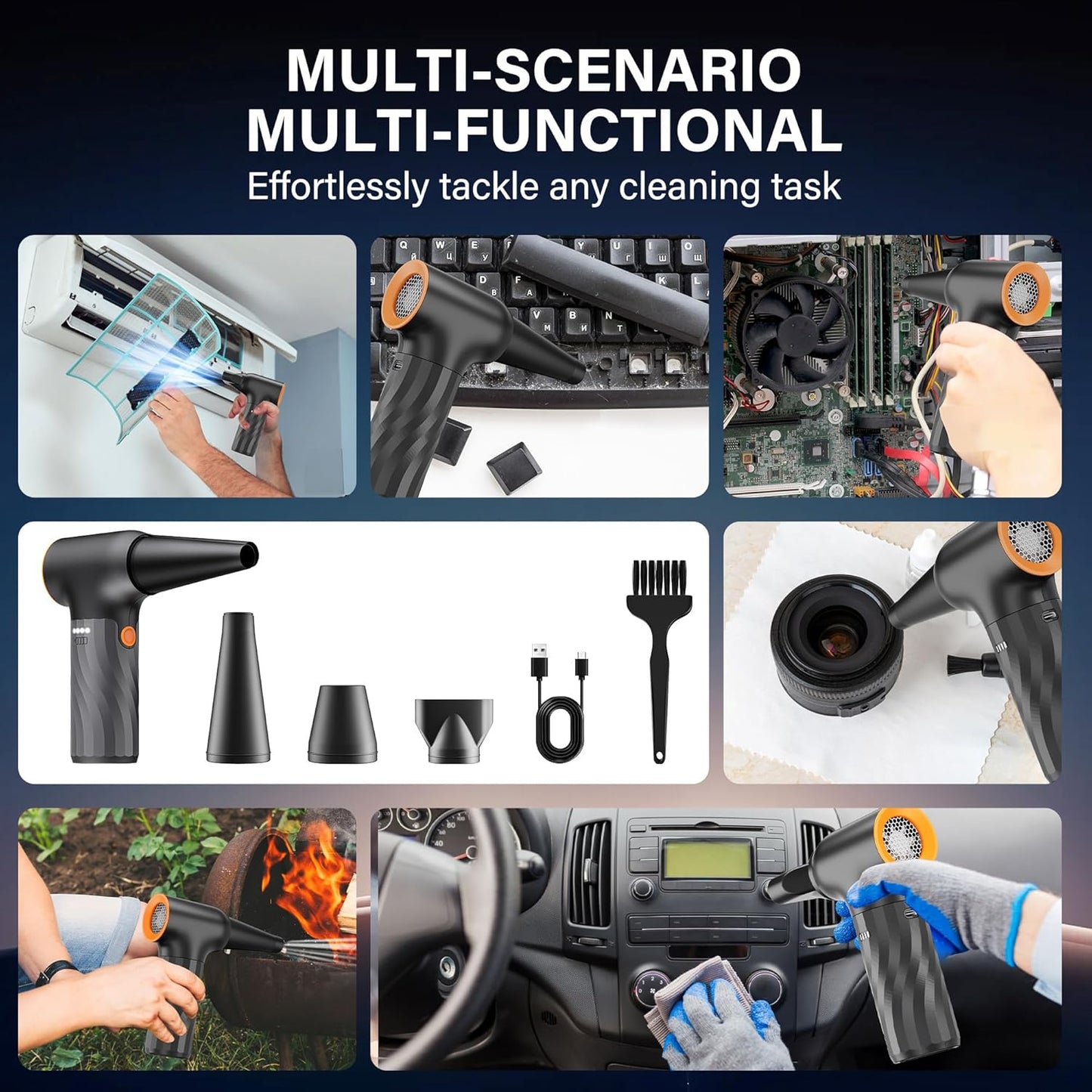 Compressed Air Duster, 260000RPM Cordless Electric Air Blower with Brushless Motor- 3-Speed Adjustable, Replaces Compressed Air Cans for Keyboard, Computer & Outdoor Cleaning