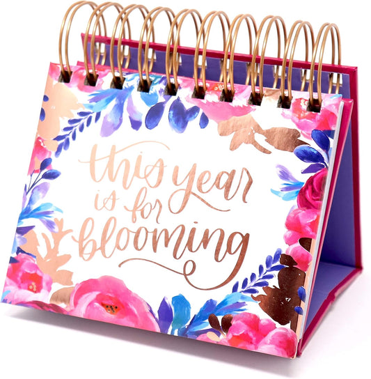 bloom daily planners Undated Perpetual Desk Easel with Motivational Quotes - Inspirational Standing Flip Calendar for Women - Page A Day (5.25" x 5.5") - Hand-Lettered
