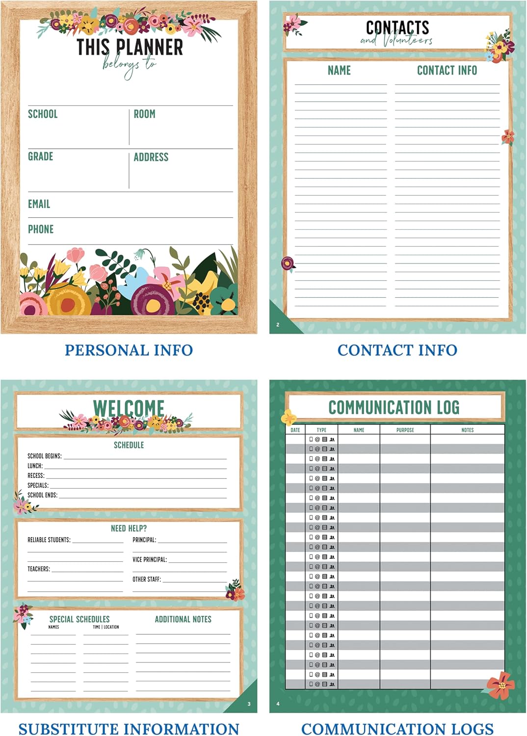 Carson Dellosa Grow Together Teacher Planner, 8" x 11" Green Spiral Bound Lesson Plan Book With Stickers, Checklist, Notes, Garden Theme School Supplies for Classroom Organization