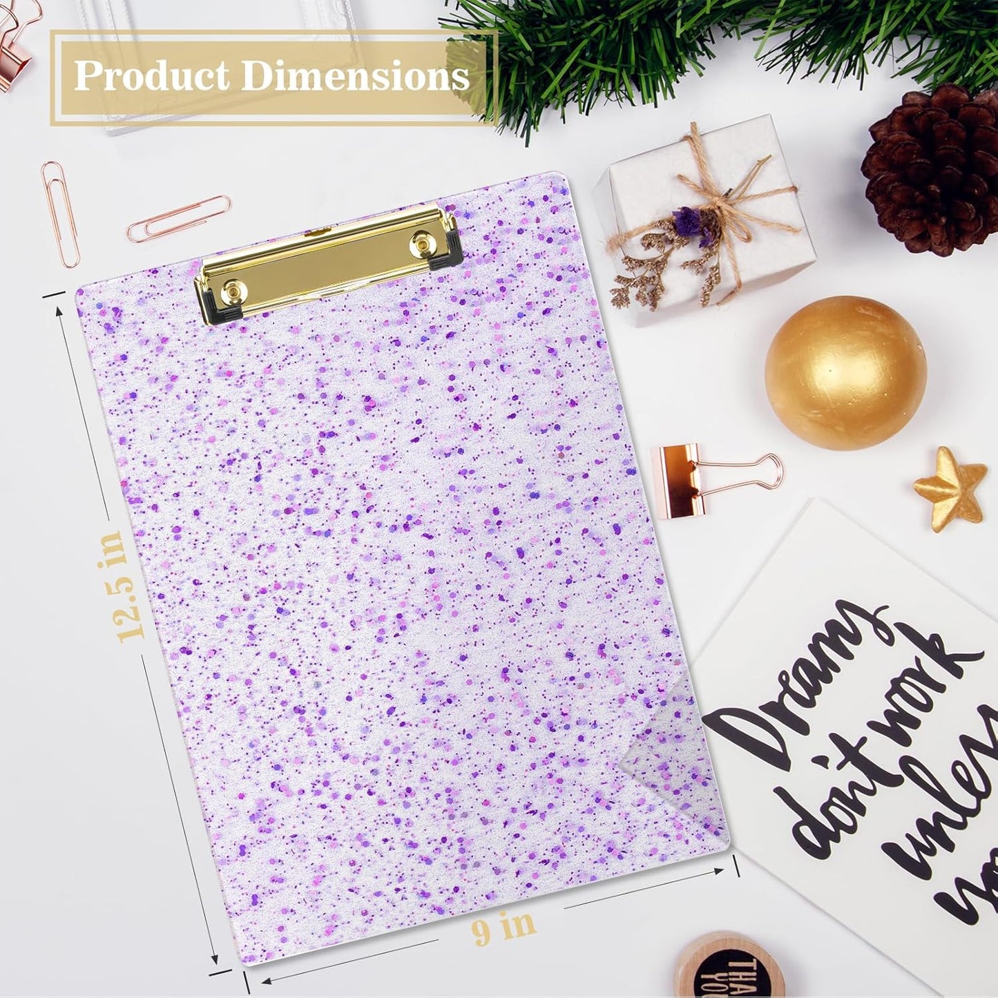 Hongri Plastic Acrylic Glitter Clipboard, 8.5x11" Stardard Letter A4 Size Clipboards for Classroom, Taecher, Women.Cute Confetti Clip Board, Office Supplies, School Supplies.