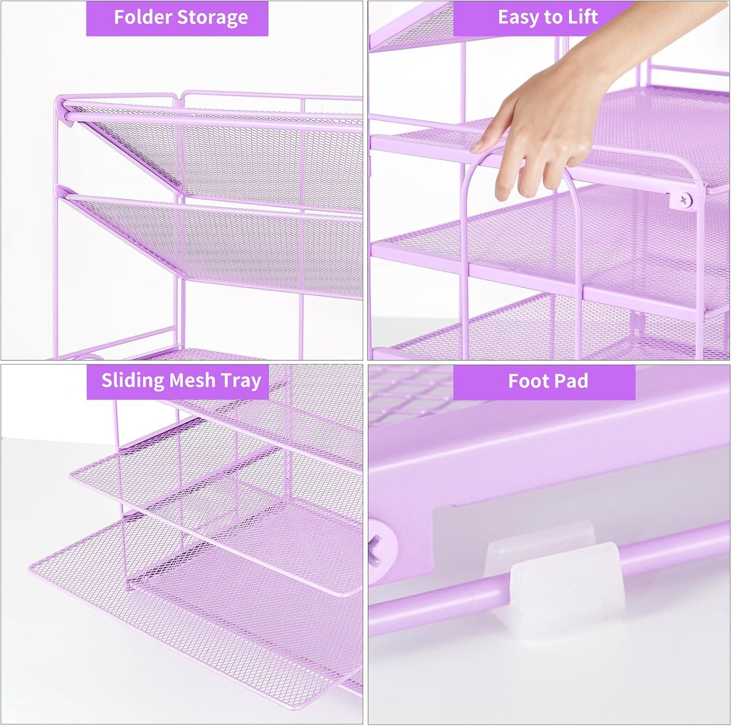 6-Tier Letter Tray Paper Organizer, Desk Organizers and Accessories, Desktop File Organizer, Office Desk Accessories for Office Supplies(Purple)