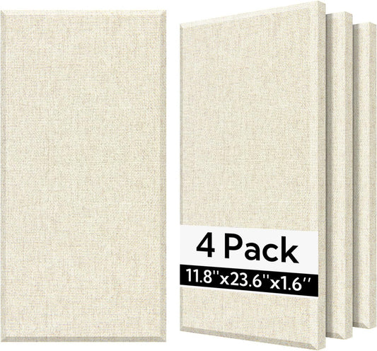 Olanglab Fiberglass Acoustic Wall Panels 4 Pack, 11.8'' x 23.6'' Sound Panels, Fabric Wrapped Sound Proof Panels for Walls (White)