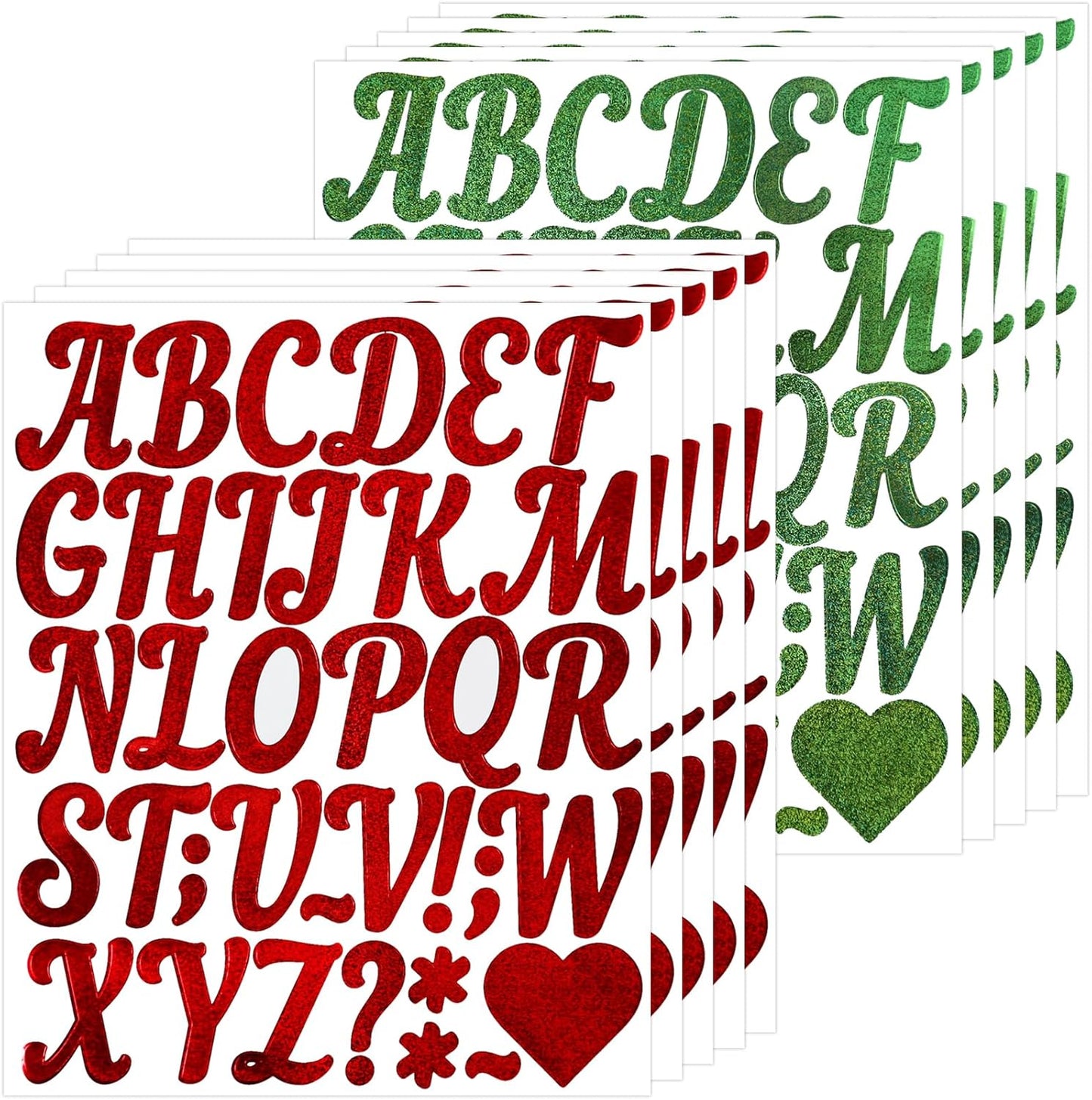Glitter Letter Stickers,10 Sheets 2 Inches Self-Adhesive Vinyl Letters Alphabet Sticker Decals for Scrapbook,Door,Mailbox,Bulletins Boards - Green,Red