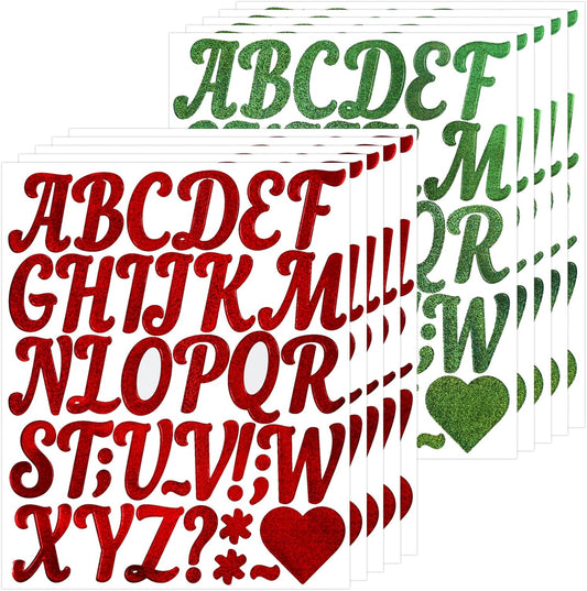 Glitter Letter Stickers,10 Sheets 2 Inches Self-Adhesive Vinyl Letters Alphabet Sticker Decals for Scrapbook,Door,Mailbox,Bulletins Boards - Green,Red