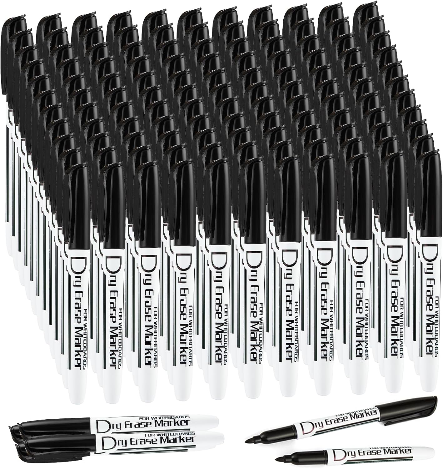 Volcanics Black Dry Erase Markers Low Odor Fine Whiteboard Markers Thin Box of 125