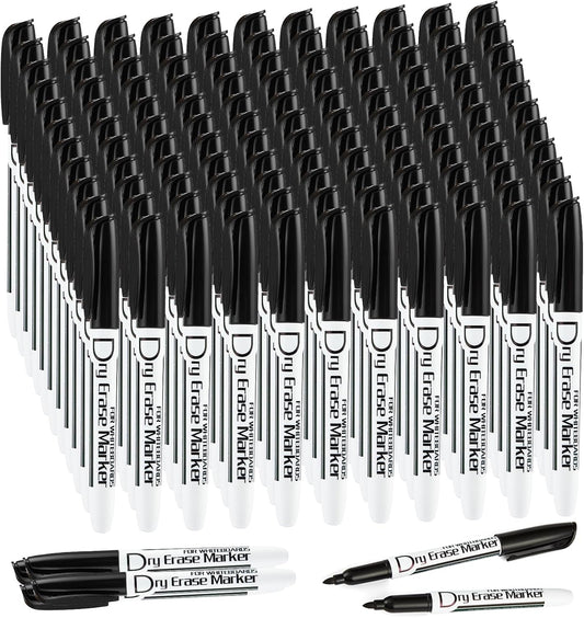 Volcanics Black Dry Erase Markers Low Odor Fine Whiteboard Markers Thin Box of 125