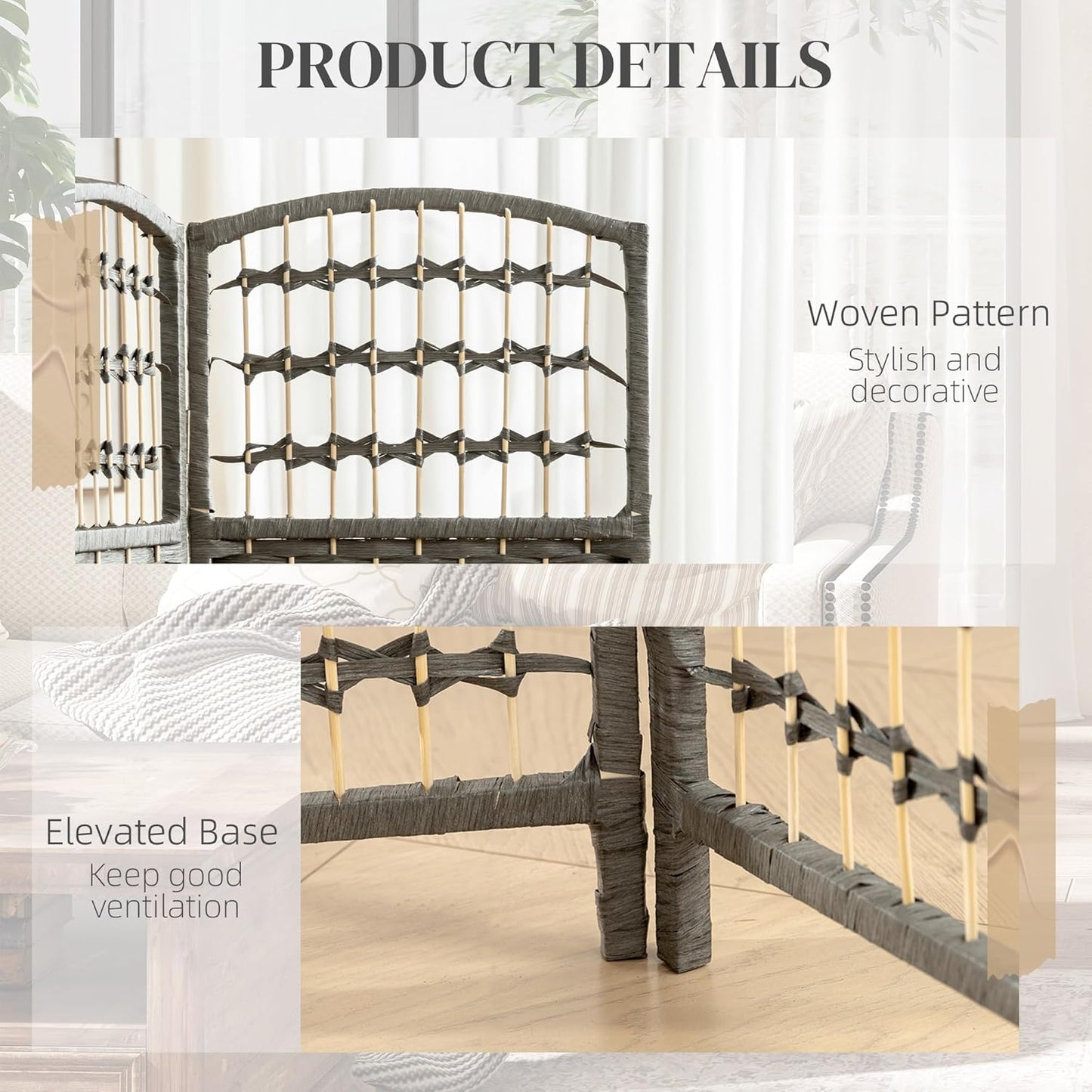 HOMCOM 8 Panel Room Divider, Folding Privacy Screen, 5.6' Room Separator, Wave Fiber Freestanding Partition Wall Divider, Dark Gray