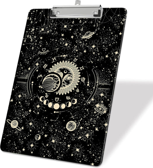 Golden Sun Moon Plastic Clipboards,Decorative Plastic Acrylic Clipboard for Teacher Social Worker Students Office Supplies 8 * 12