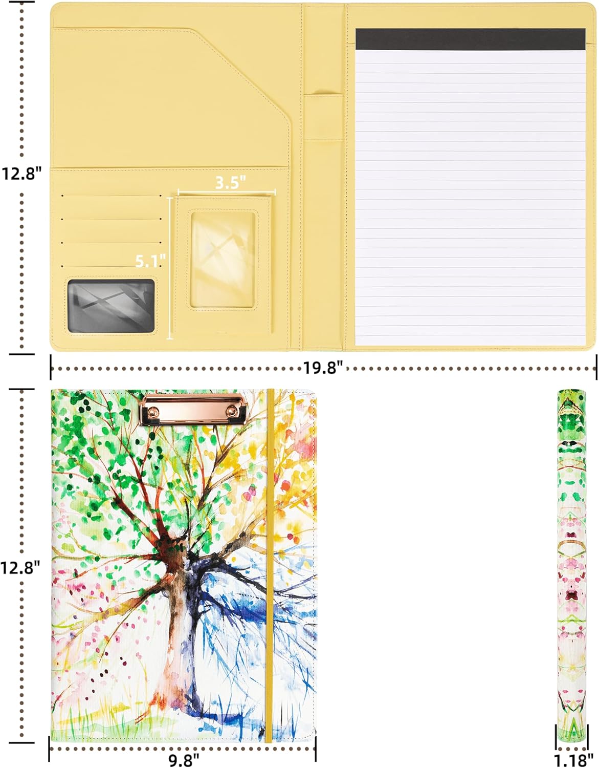 Padfolio with Clipboard 8.5x11" Business Portfolio for Women Personalized Leather Binder Portfolios,Four Seasons Tree