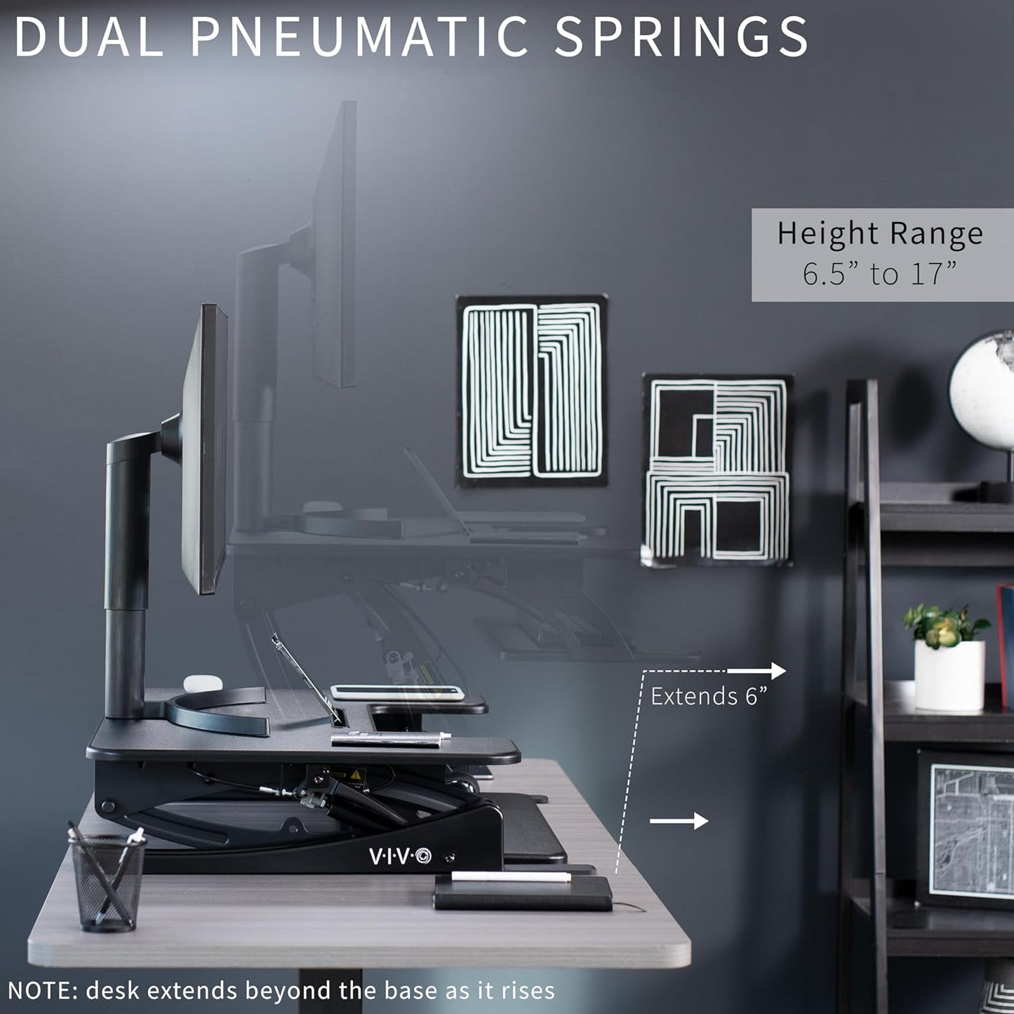 VIVO 32 inch Height Adjustable Stand Up Desk Converter, V Series, Quick Sit to Stand Tabletop Dual Monitor Riser Workstation, Black, DESK-V000VS