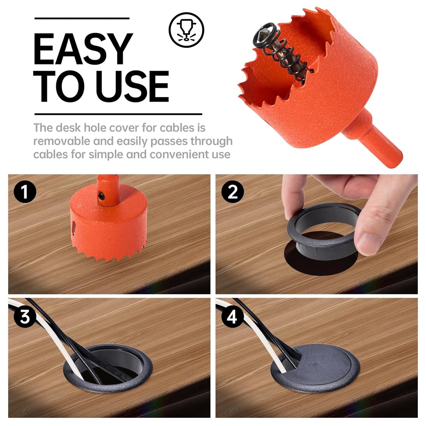 12 Pcs Desk Grommet 2 inch(50mm), Desk Hole Grommet, Cable Grommet, Desk Hole Cover, Desk Cord Hole Cover, Desk Cable Hole Cover with Hole Saw, Desk Wire Hole Insert, Furniture Hole Cover(Black)