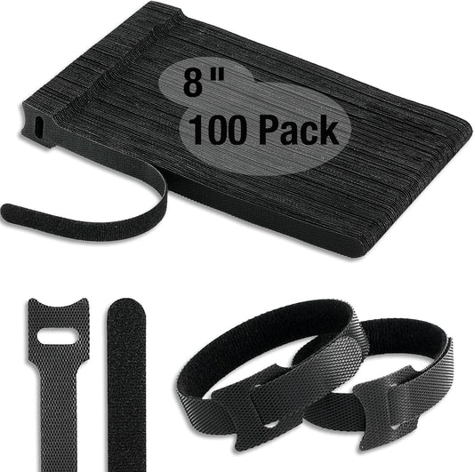 100 PCS 8-Inch Cable Ties, Reusable Cable Management, Under Desk Cord Organizer, Cable Clips and Cord Wrap, Black