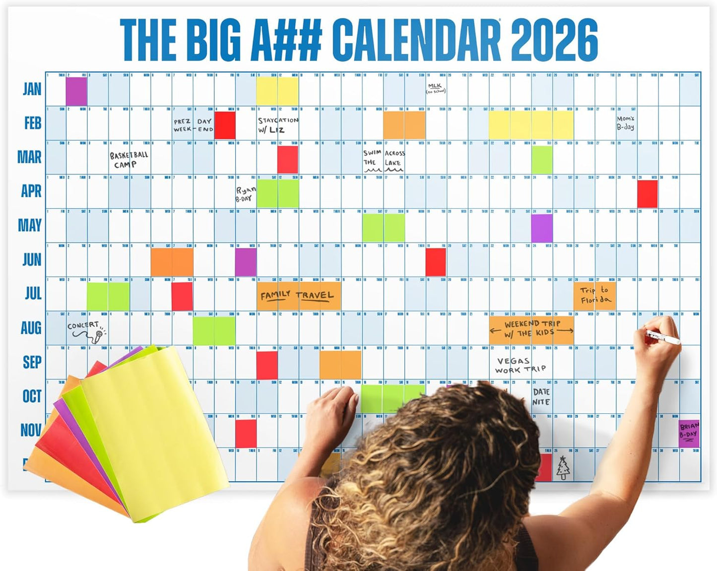 The Big A## Calendar Yearly Wall Planner – January to December Dry-Erase – Includes 1 Marker & 100 Labels – Lightweight, Easy to Hang Yearly Planner – Plan Goals & Adventures – Blue, 4’x3’