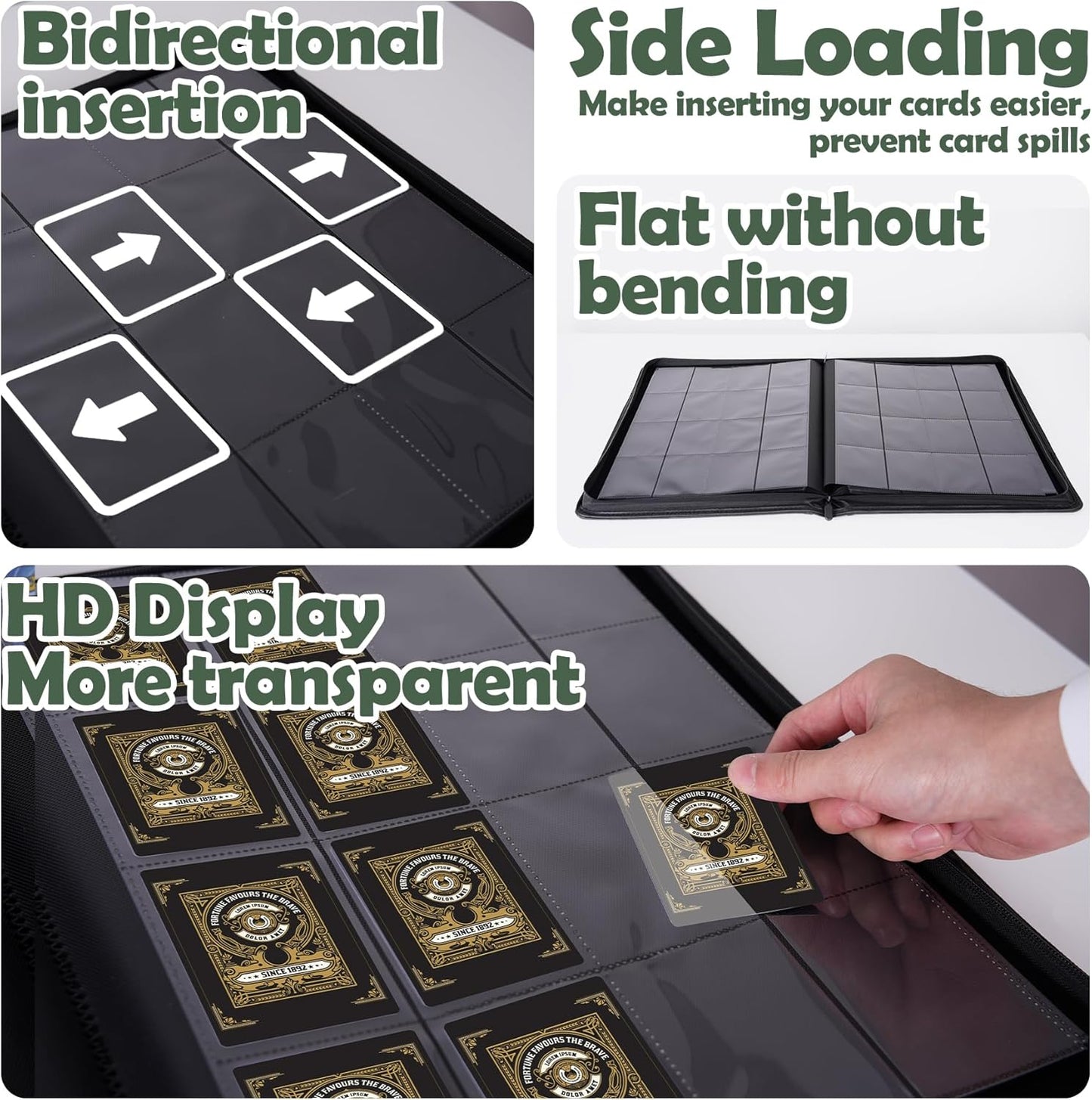 1000+ Pockets Card Binder,16 Pockets Trading Card Binder Ringless Side Loading Trading Card Album Folder for YuGiOh,MTG,TCG,Game Cards,Sports Cards,Business Cards(Dark Green)