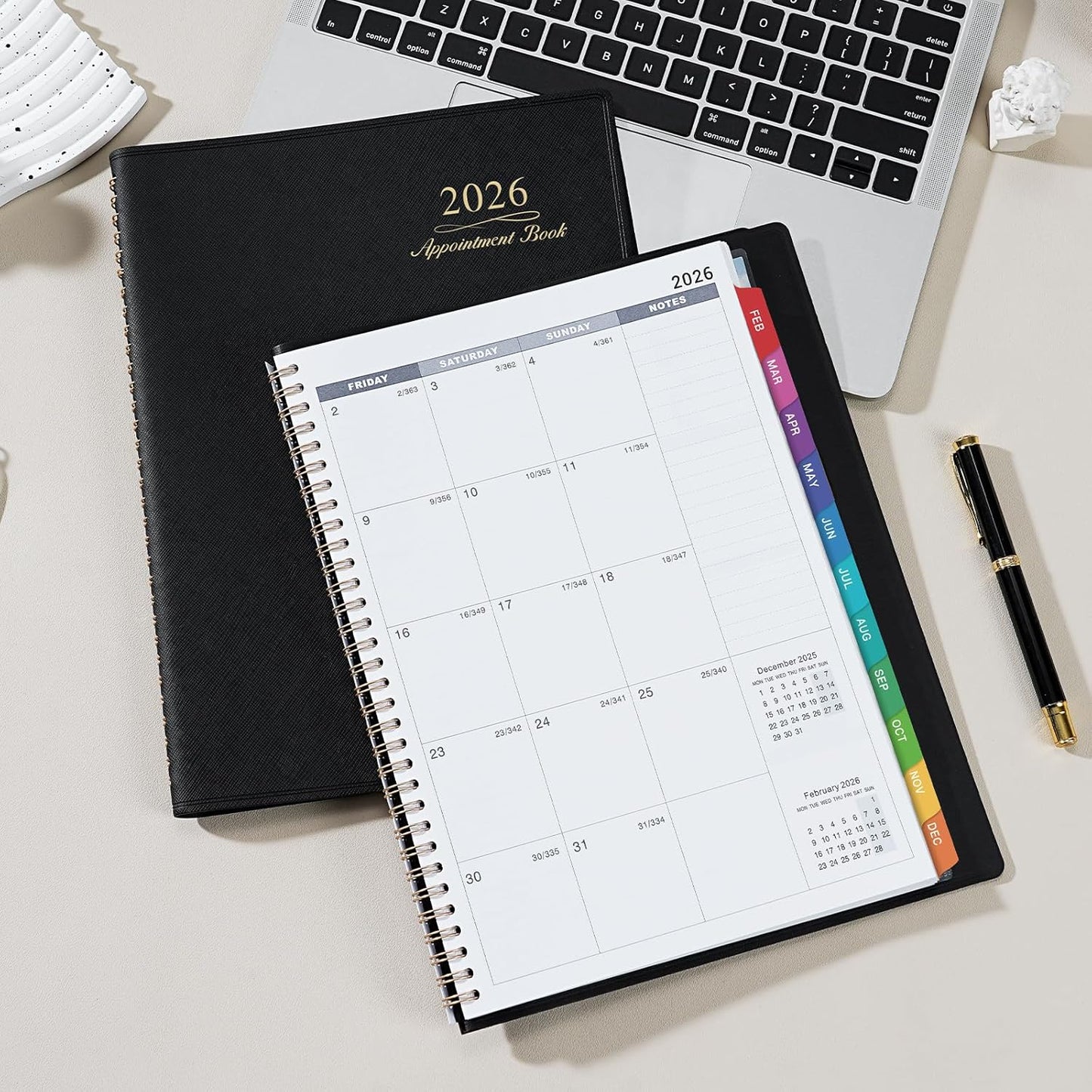 Appointment Book/Planner 2026 - Weekly Appointment Book 2026, January 2026 - December 2026, Daily/Hourly Planner with Tabs, 15 Minutes, 8.26" x 11.4", Wirebound - Black