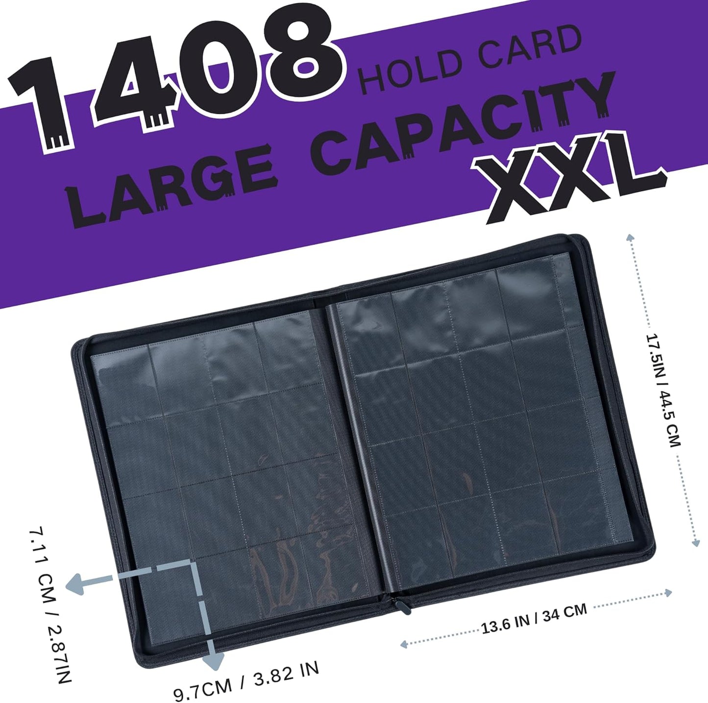 1408+ Pockets Trading Card Binder, 16-Pocket Card Ablum Compatible with MTG,Sports Cards & Other Standard Size Trading Card (Purple)