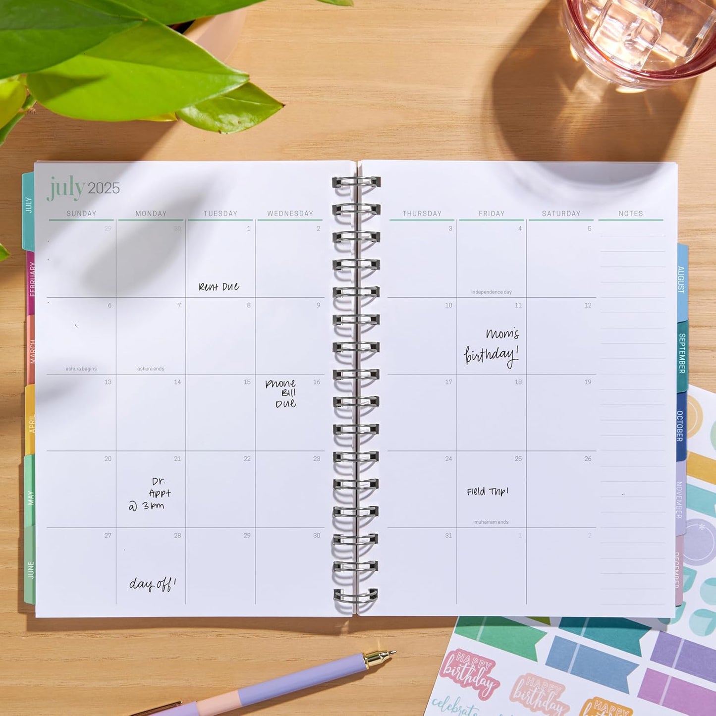 Inspired by Erin Condren A5 Undated Weekly & Daily Planner – 12-Month Spiral Agenda, Non-Dated Monthly Planner with Stickers, Spectrum Design (January 2025 - December 2025)