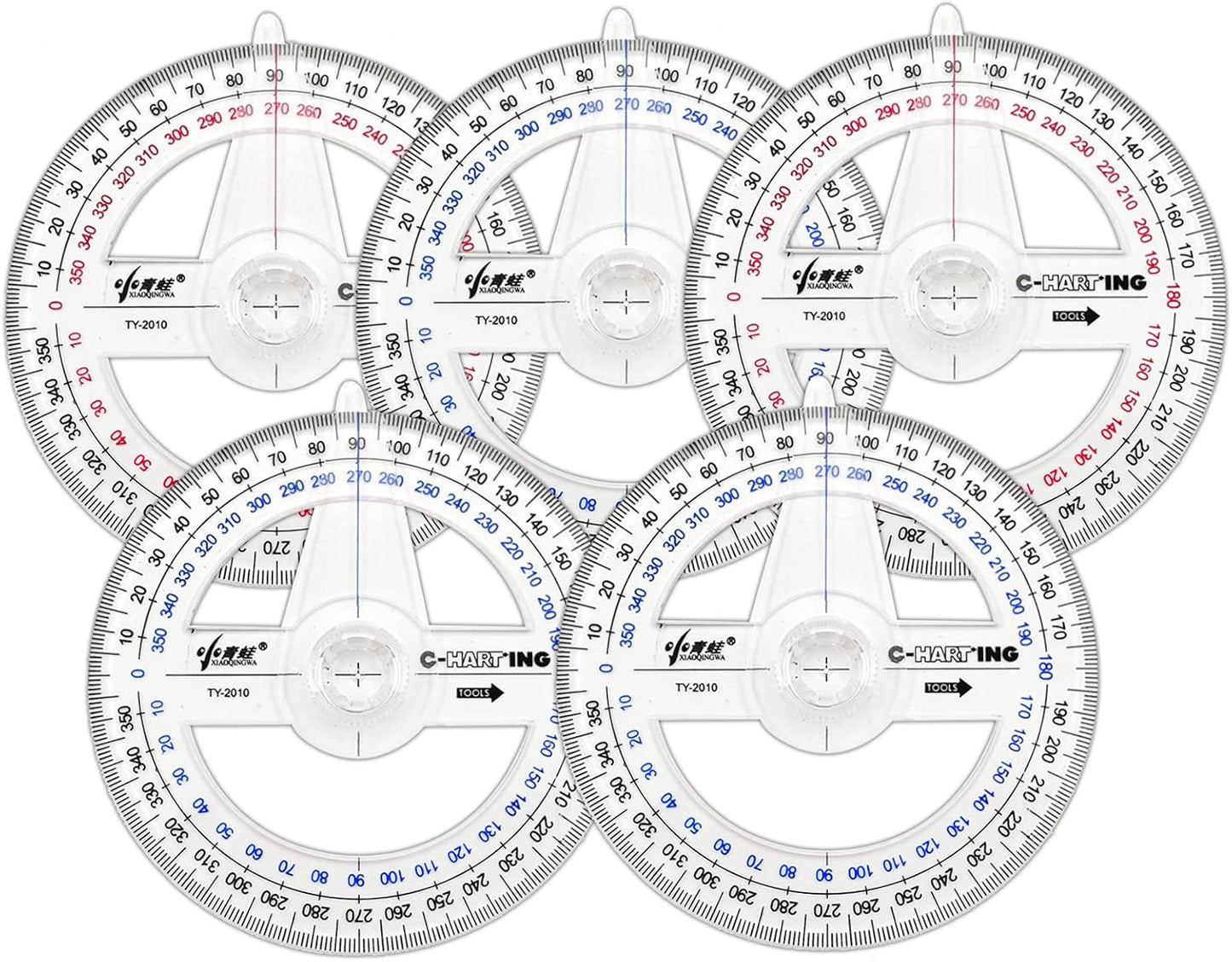 360° Protractor Pack of 5 Protactors Plastic Protractor Math Protractors Clear Protractor Ruler Drafting Tools Circle Protractor for Geometry