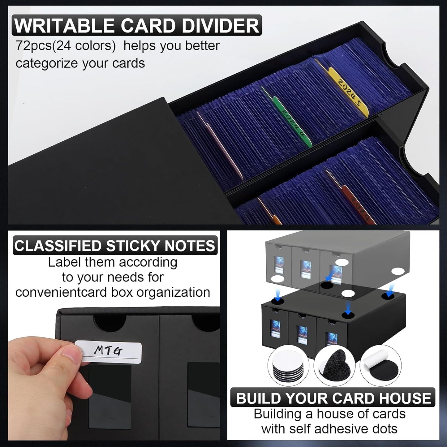 14400+ Card Storage Box, 2700+ Toploader Storage Box for Commander Display,with 72 Dividers, Labels & Tapes,Fit for TCG, PTCG, MTG