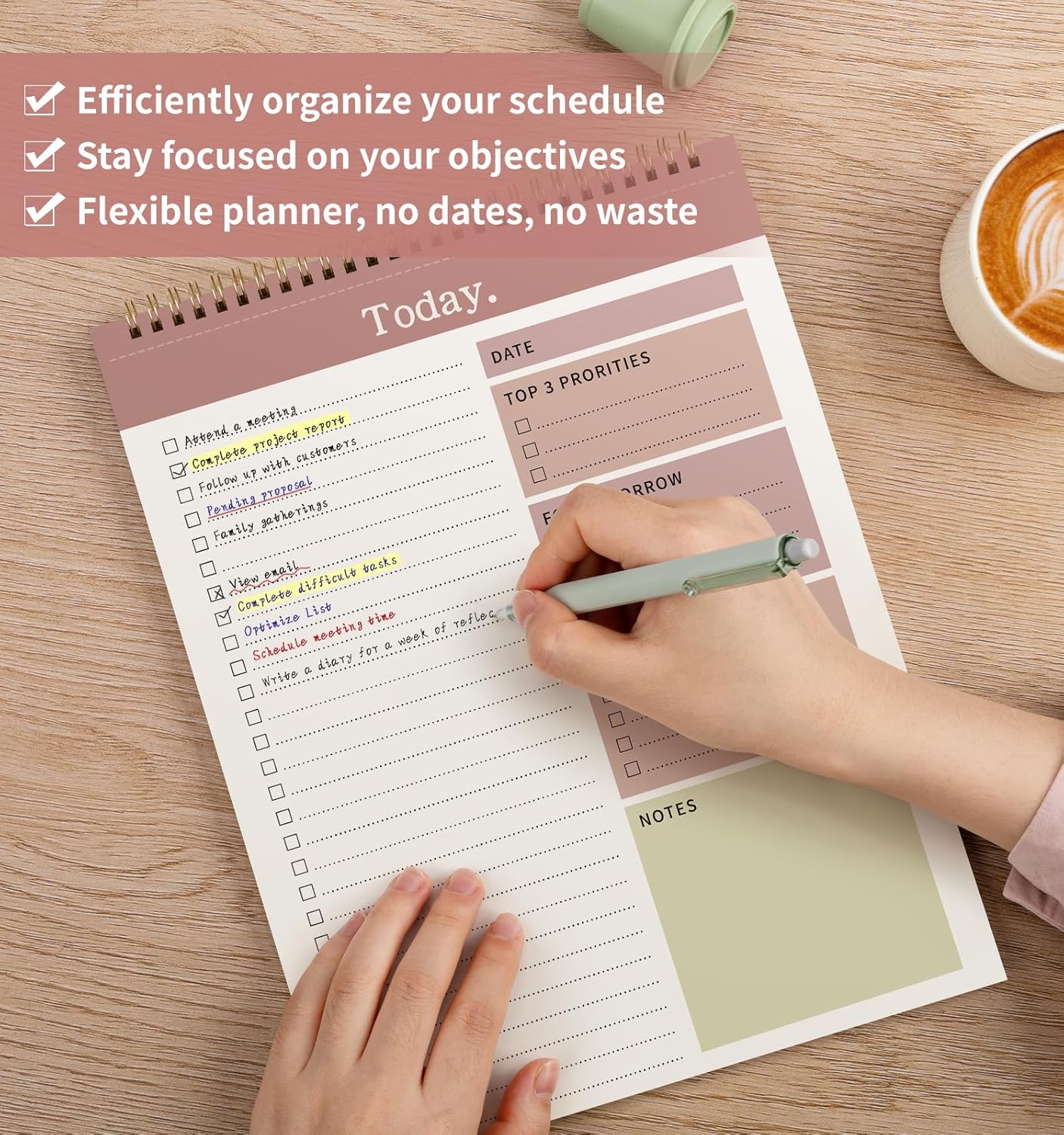 To Do List Notepad, 52 Undated Sheets （8.5"×11"）Duplex-printed Daily Planner For Work Home School Office Desk Accessories Supplies & Goal Setting Tasks-RED