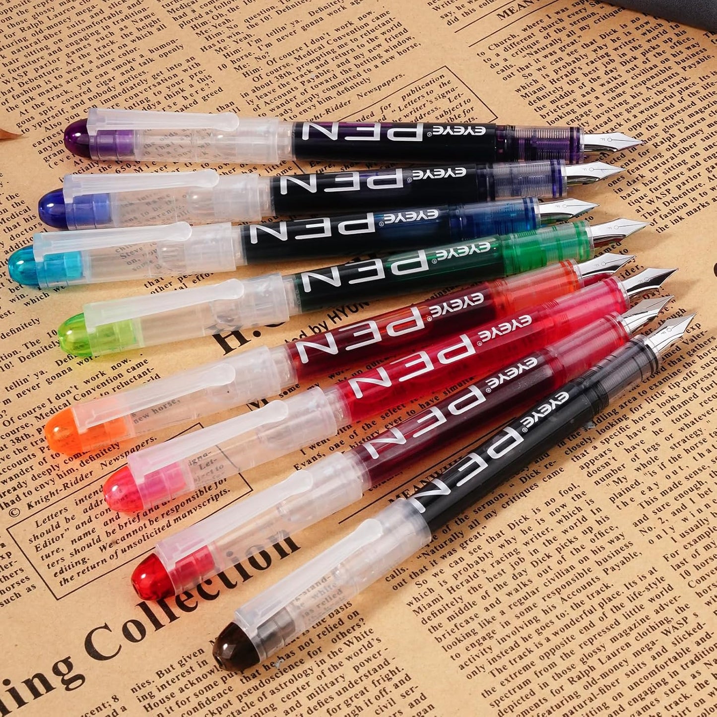 EYEYE Disposable Fountain Pens, 8 Pack Multicolor Fine Point Fountain Pens for Writing, Stainless Steel Nib, Smooth Writing for Calligraphy, Journaling, Drafting, Sketching, Doodling & Gifts