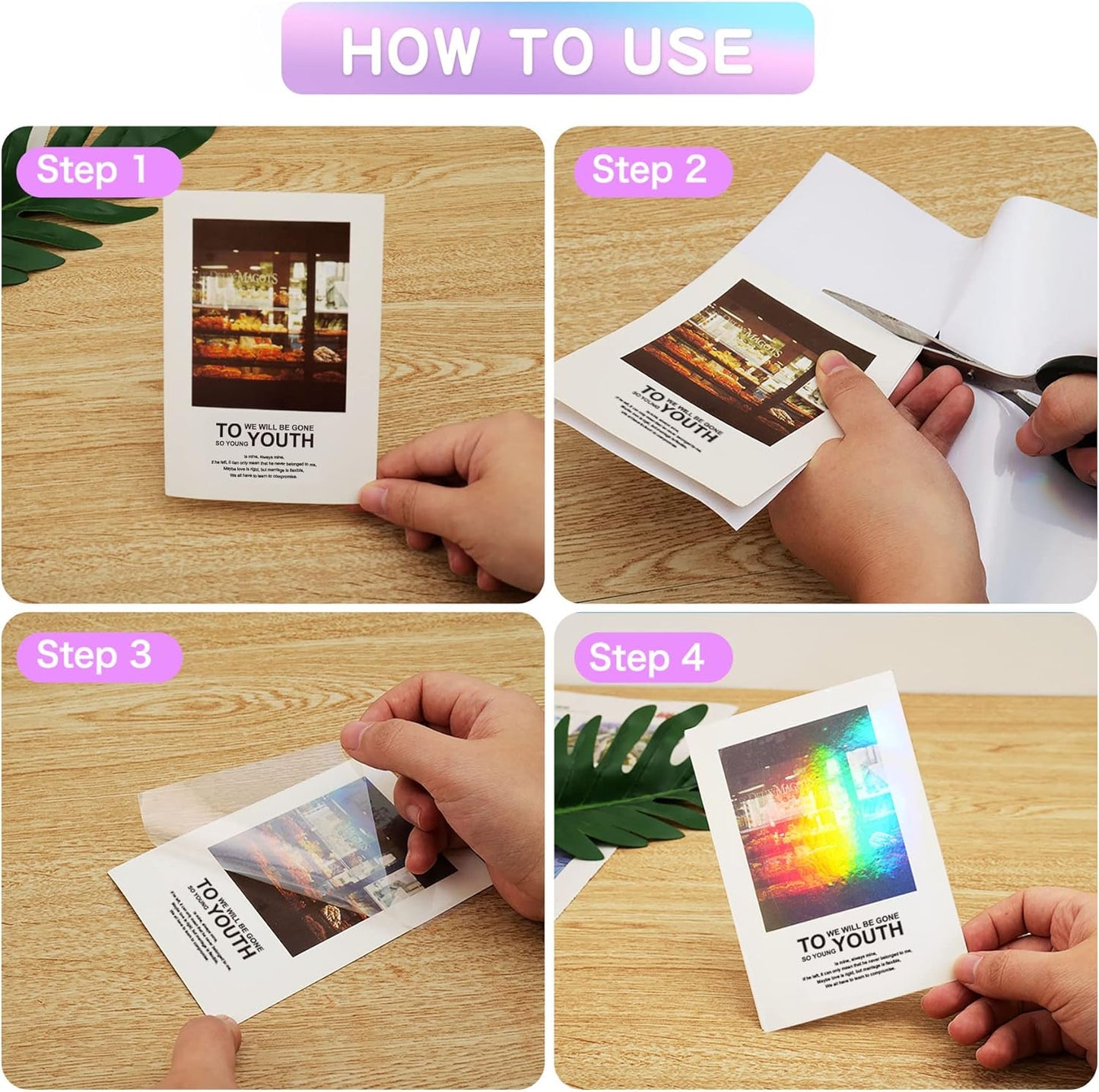 Holographic Sticker Paper, 24 Sheets Transparent Holographic Laminate Vinyl Sheets, Clear Overlay Lamination Sticker Film Self Adhesive Waterproof with Rainbow Patterns - 8.5 x 11 Inch (Laser Style)