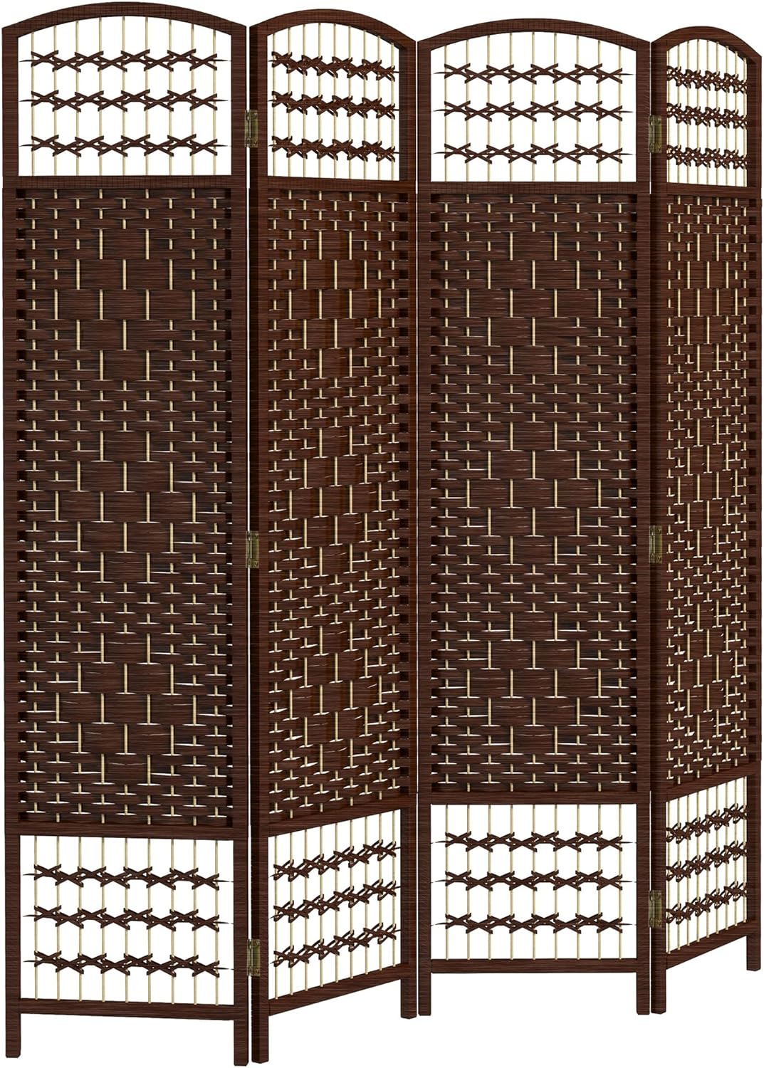 HOMCOM 4 Panel Room Divider, Folding Privacy Screen, 5.6' Room Separator, Wave Fiber Freestanding Partition Wall Divider, Brown