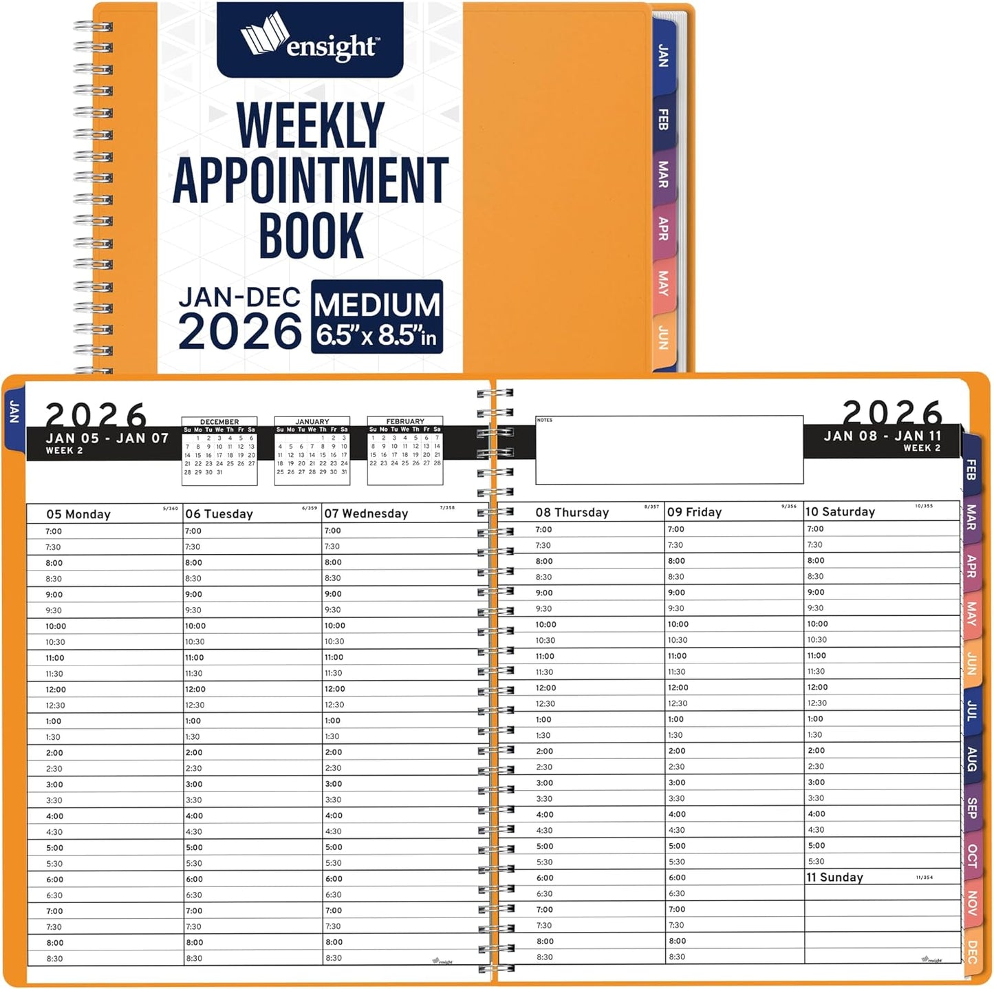 Ensight 2026 Appointment Book & Planner Ensight 6.5 x 8.5 inches Large Tabbed Daily Hourly Weekly Planner Schedule Book 30 Minute time Slots Business & Personal Planner Jan 2026 Dec 2026 Yellow