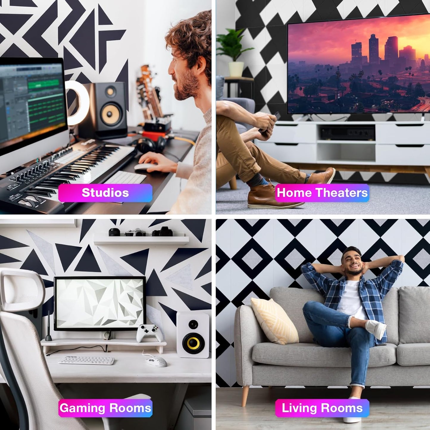 18 Pack Self-Adhesive Acoustic Panels, 12"x 12"x 0.4" Sound Absorbing Panels, High Density Square Sound Proof Noise Dampening Panels for Walls Home Studio Office, Triangle Cutting Style, White