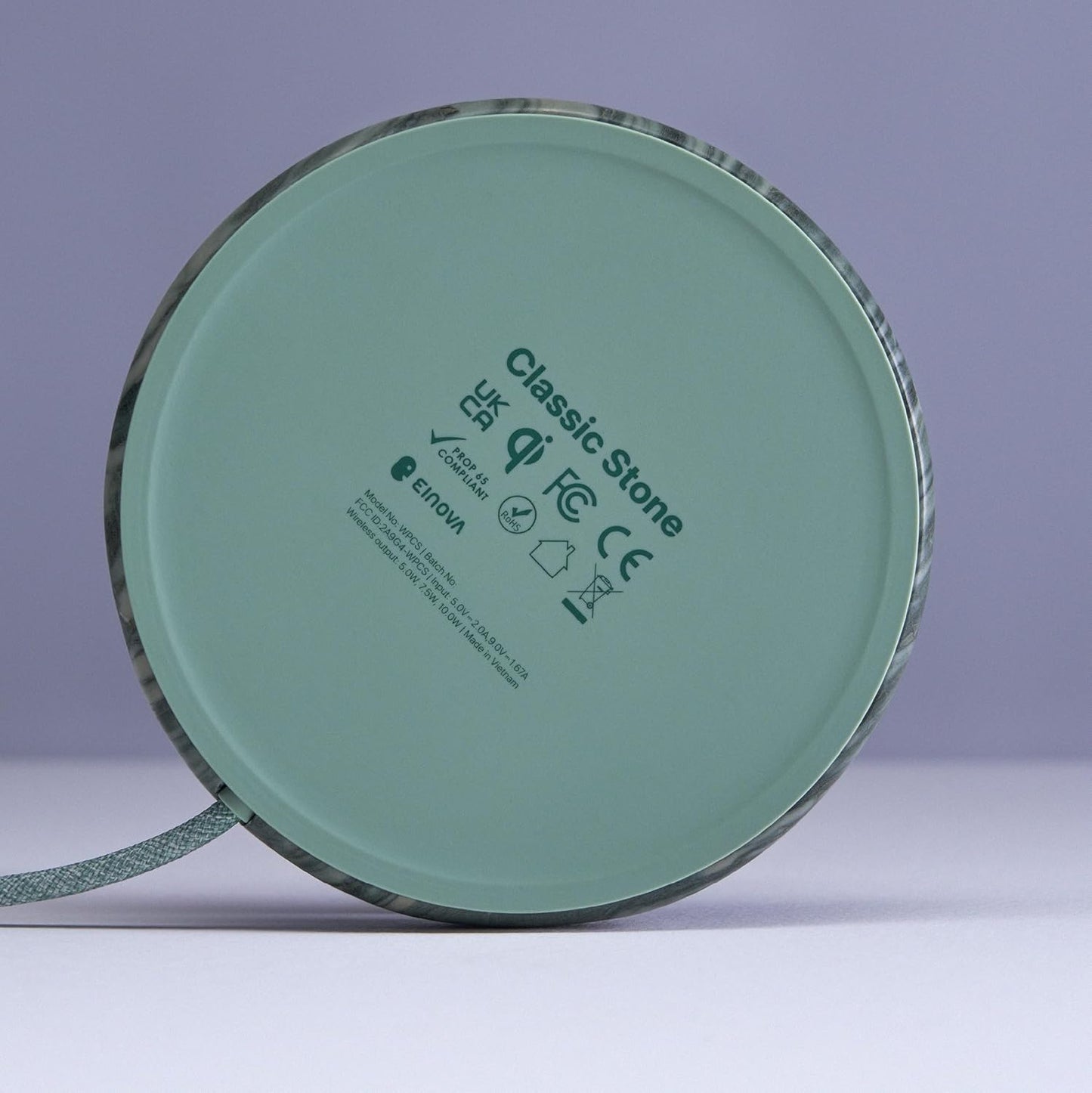 Einova Classic Stone – Marble Wireless Charging Pad Designed in Italy, Integrated 6 ft USB-C Cable, Smartphones, Wireless Earbuds, Smartwatches – Pine Verde Alpi Marble