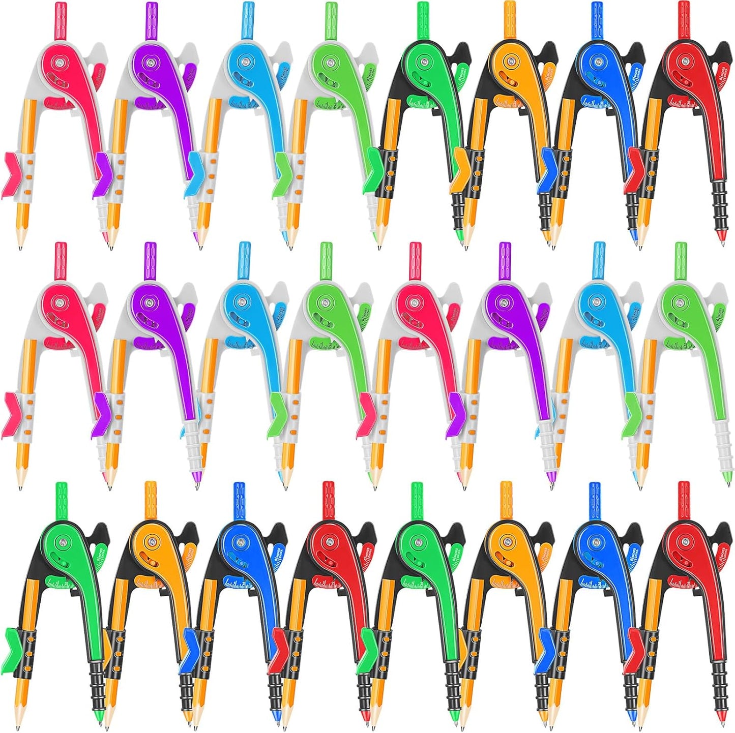 Zonon Student Math Geometry Compass Bulk 6 Inch Plastic Drawing Compass with Pencils Bright Color Precision Tool Back to School Supplies(100 Pcs)
