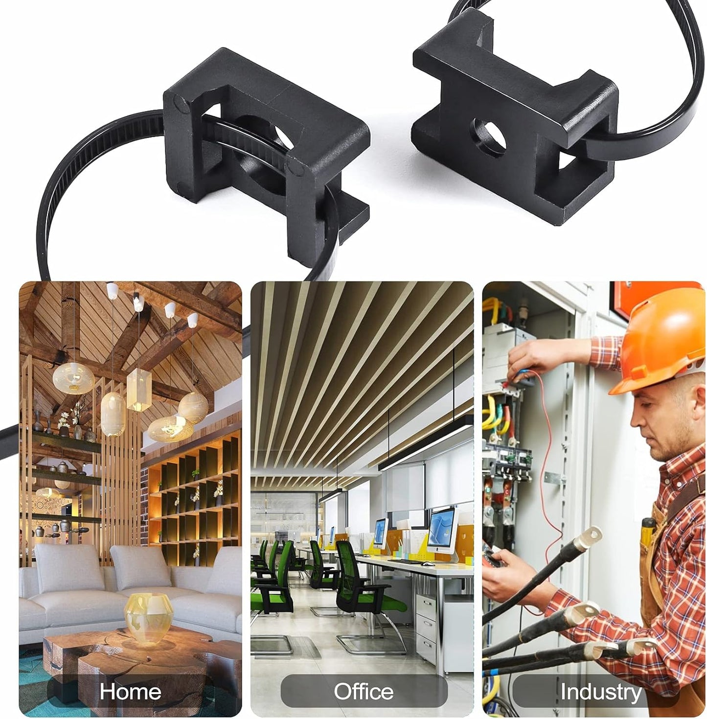 100 Pcs Cable Zip Tie Saddle Type Mounts Base with 8" Cable Ties Tapping Screw, Wire Cable Clips Organizer Holders Clamps Black