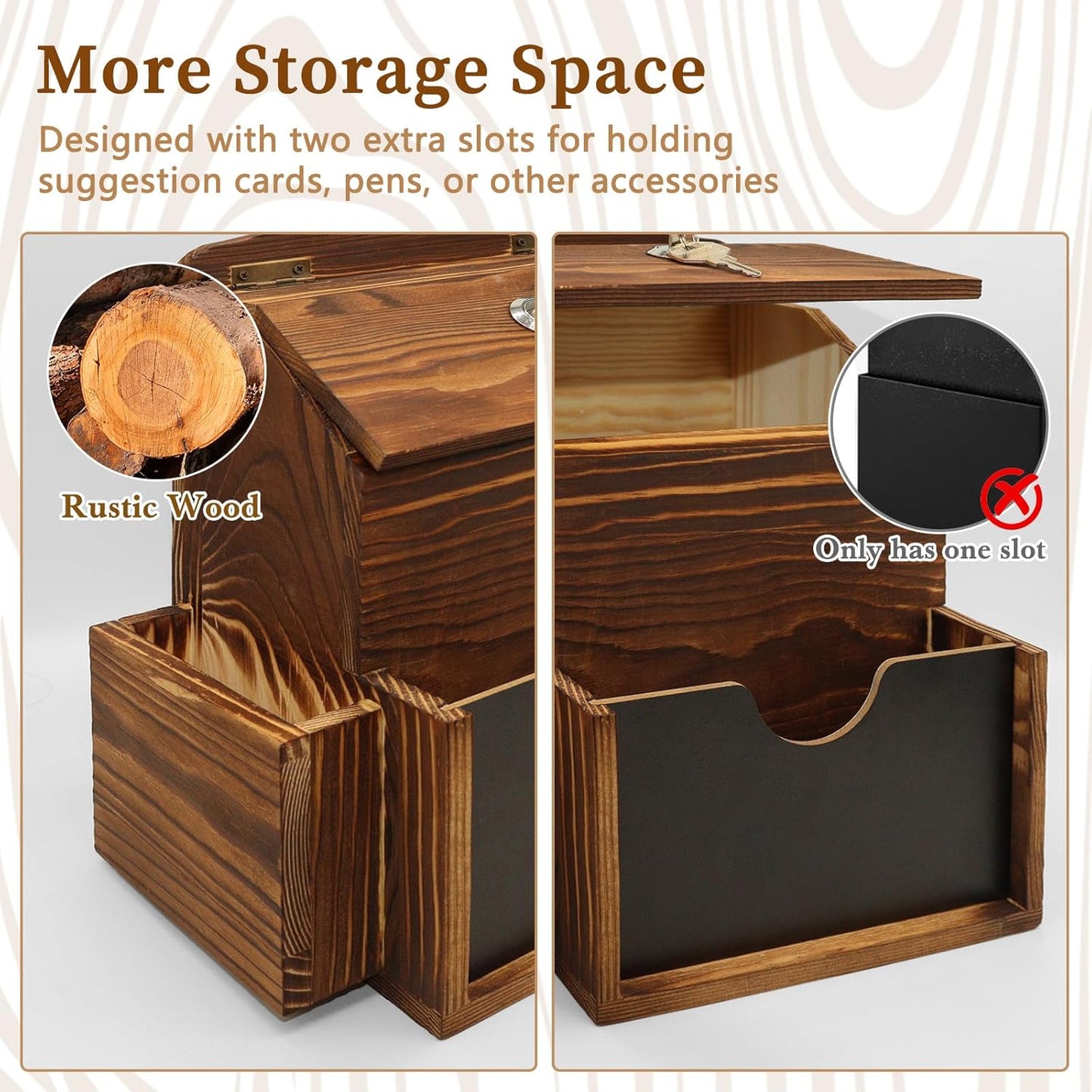 Suggestion Box with 50 Suggestion Cards Wood Donation Box with Slot and Lock Prayer Boxes for Fundraising Tip Drop Ballot Boxes Wall Mounted with Chalkboard and Keys for Church Office