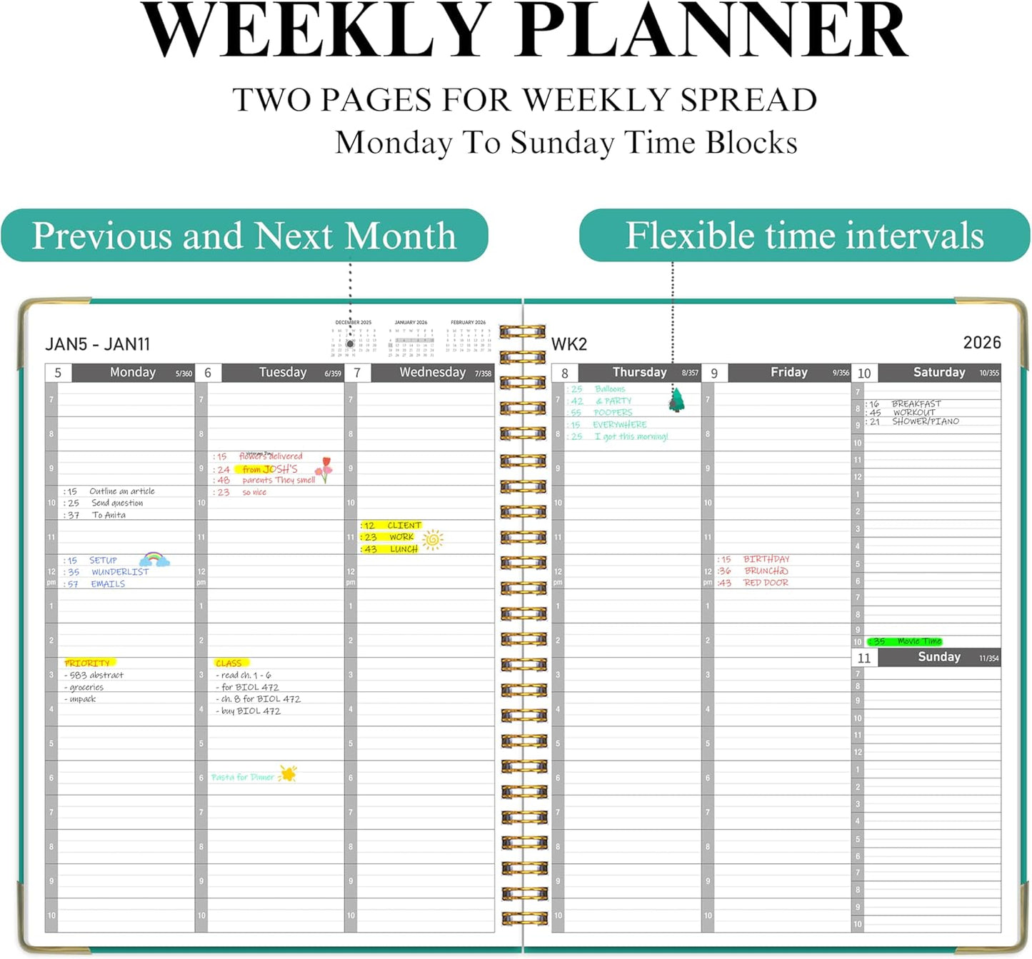 Appointment Planner 2025-2026 - Daily Hourly Schedule Planner from 7am - 10 pm, Weekly & Monthly Hourly Appointment Calendar from July 2025 - June 2026, 9" x 11"