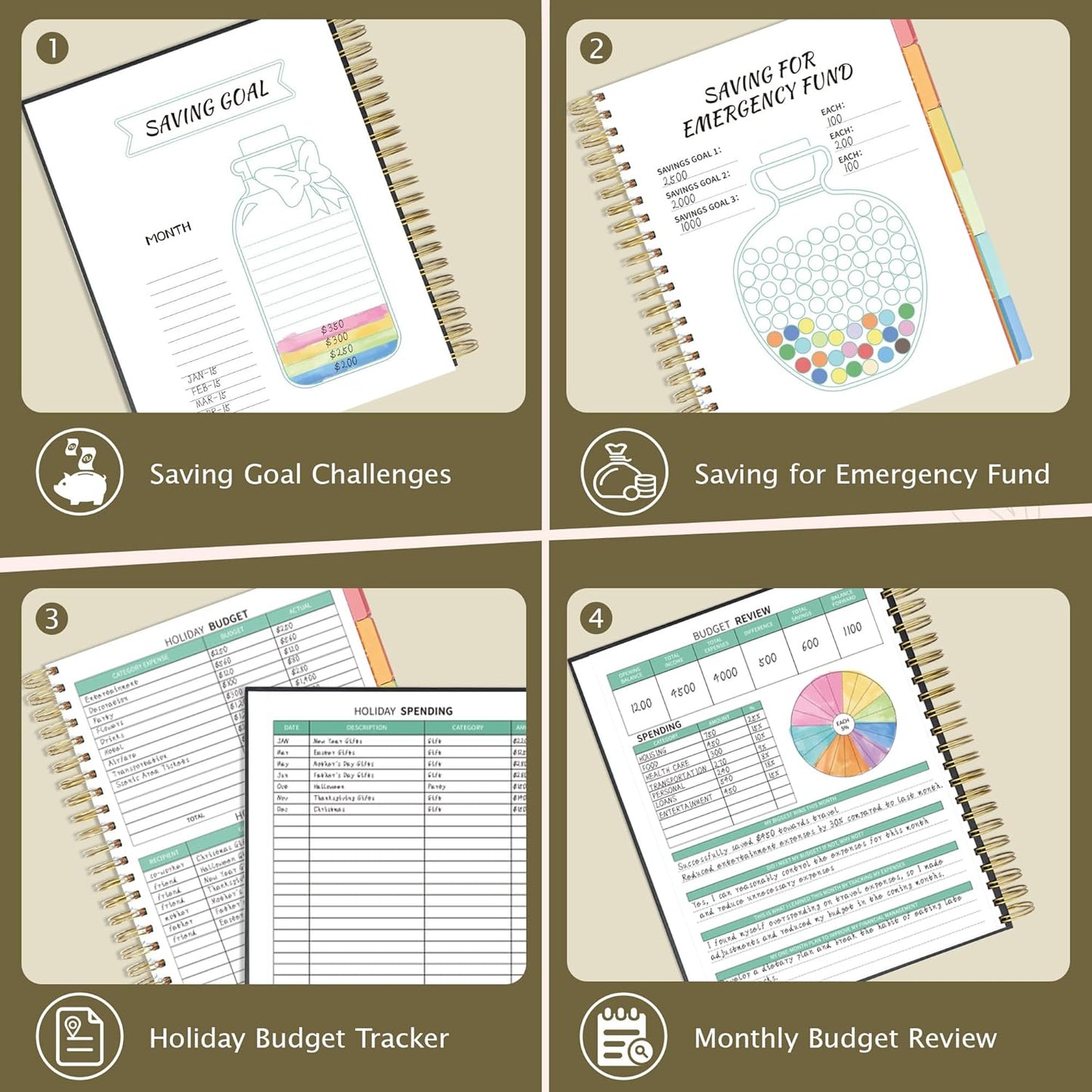 Ospelelf Budget Planner - Monthly Budget Book with Expense Tracker Notebook, Undated 12 Month Bill Organizer & Finance Planner, A4 Account Book with 12 Index Pockets, Zipper Pouch, Stickers(Black)