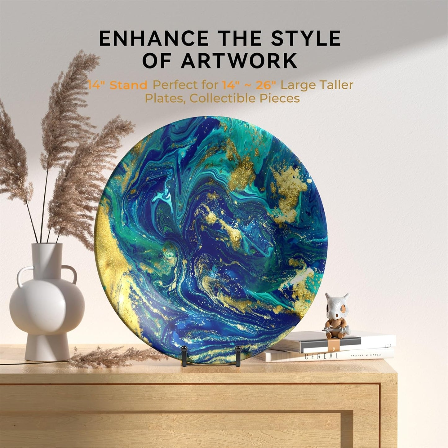 14 Inch Heavy Duty Plate Stand (2 Pack) – Metal Display Easel for Large Plates, Platters, Picture Frames, Plaques, Signs and Posters