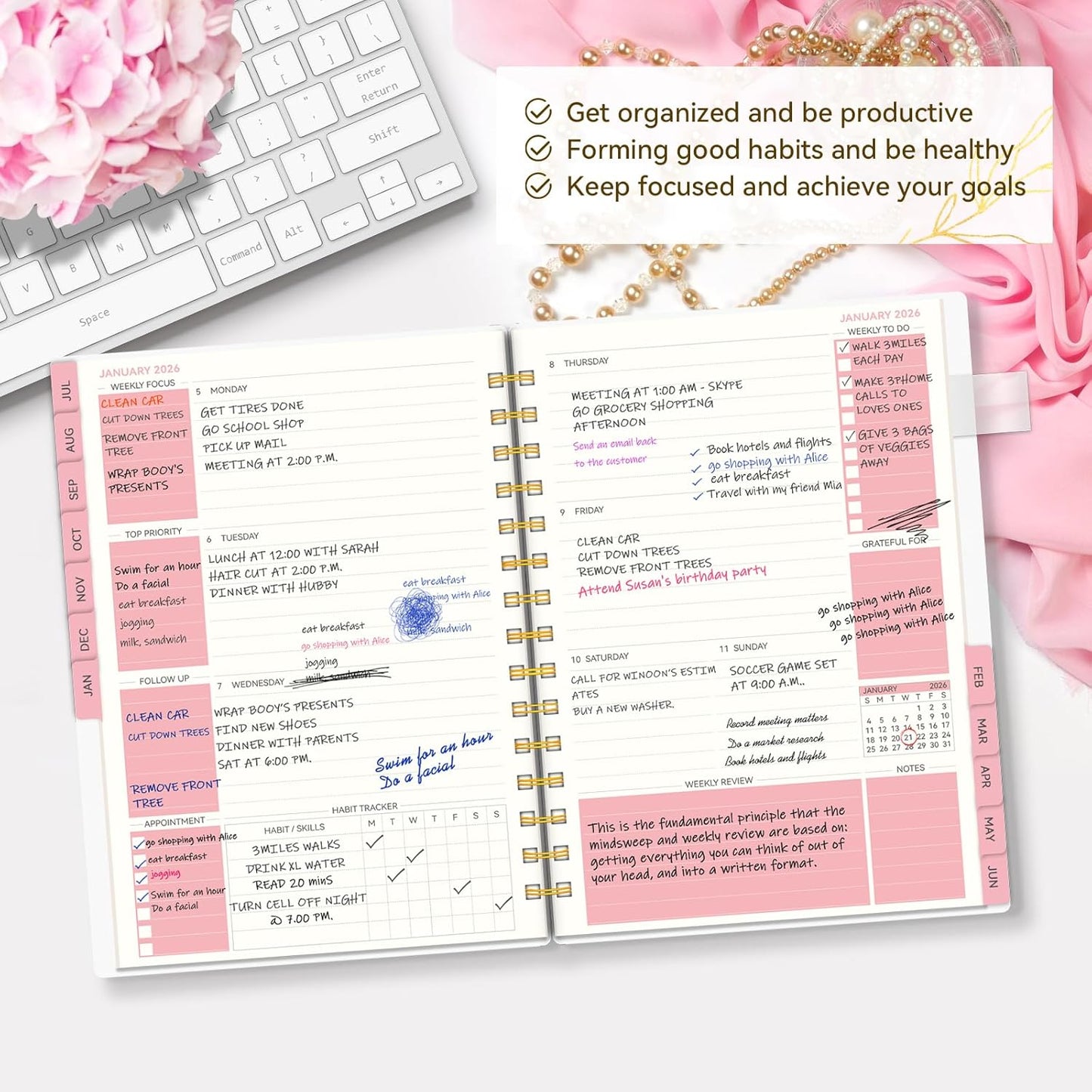 Planner 2025-2026-Weekly and Monthly, Academic Planner 2025-2026 run from Jul.2025 - Jun.2026, Planners 2025-2026 for Women, AIMPEAK Daily Calendar Planners for Teacher & Student, Monthly Tabs, Pink Marble, 5.5"x8.5"