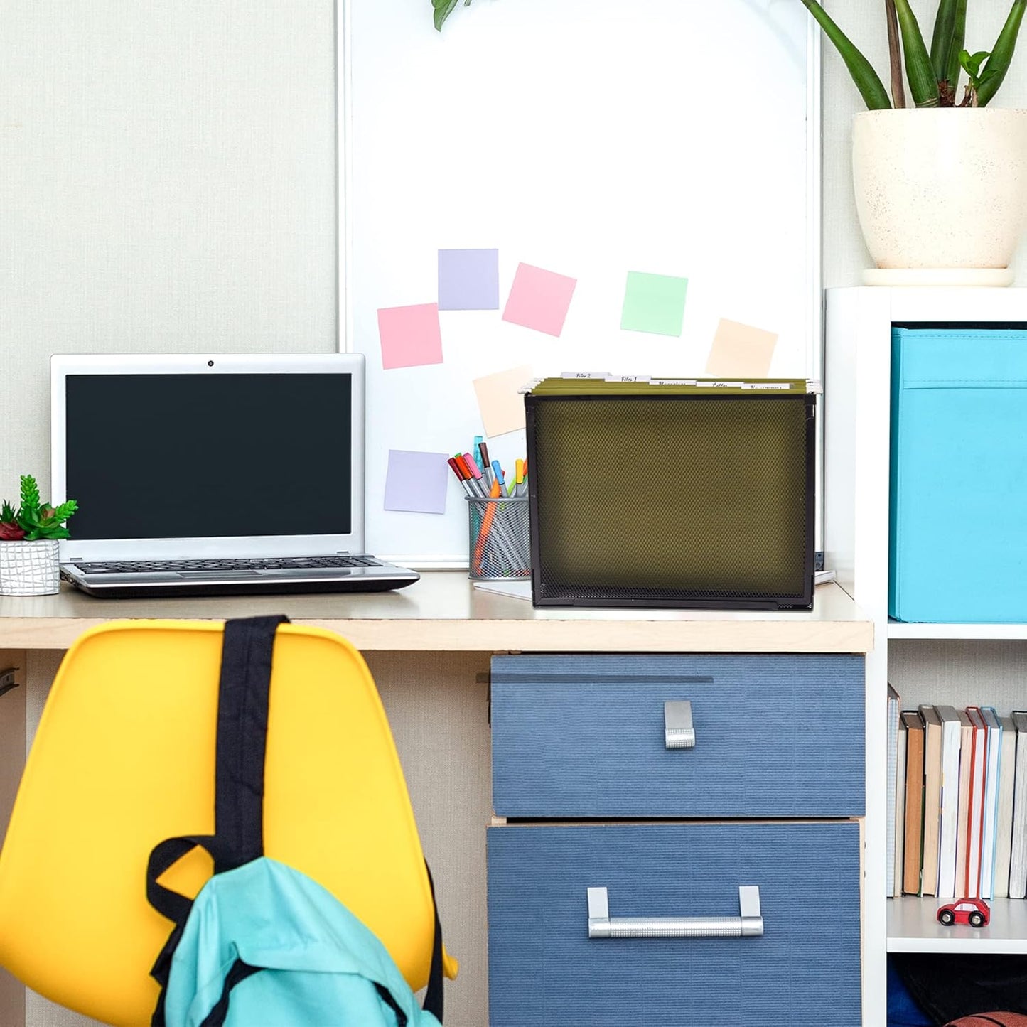 EASEPRES Desk Hanging File Organizer with 10 Folders, Mesh Metal Letter-Size Desktop File Holder Box for Filing Folder Storage Basket, 2 Pack Black, 12.2 x 9.45 x 5.45 inches